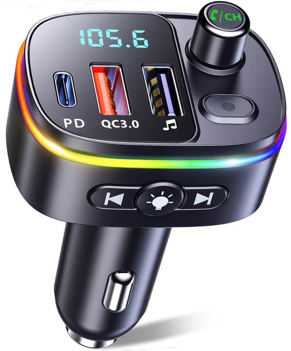 Bluetooth 5.3 Biladapter, QC3.0 & PD 18W USB C Billader, 9 RGB Bakgrunnsbelyst Bluetooth-mottaker for Bil