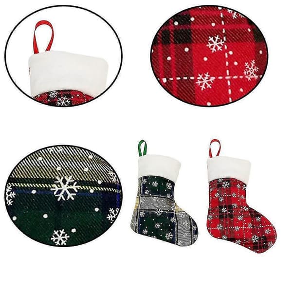 Jul Mini Strømper Plaid Snefnug Juleophæng Strømper Til Julefrokost Dekorationer[J] 12 green grid * 12 red grid