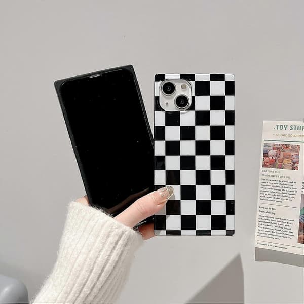 Firkantet ternet telefoncover til iPhone 14 Pro Max Sort Hvid Gitre Plaid Skakbræt Slankt Blødt Klassisk Kuffertdesign iPhone 14promax 6.7[J]
