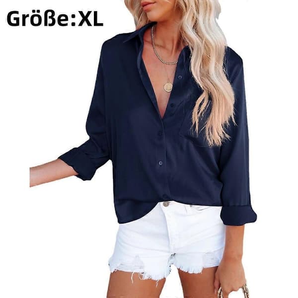 Ledig blus med V-ringning Navy Blue XL