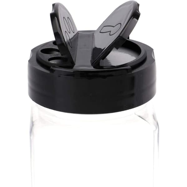 Set med 16 kryddburkar/flaskor i plast med svarta lock för förvaring av kryddor, örter och pulver. 260 ml[J]