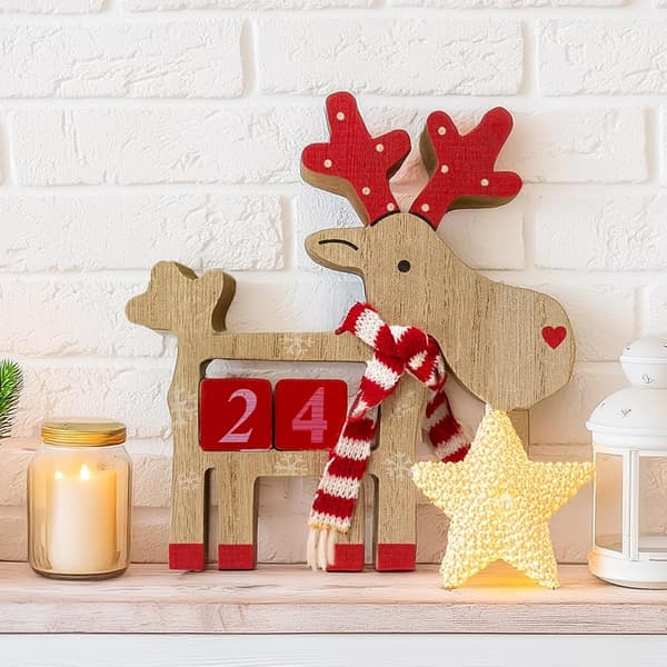 Adventskalender i tre, 3D-hjort skrivebordspynt (J)