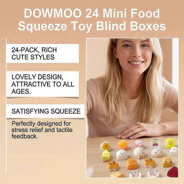 Mini Mat Squishy Adventskalender 2026, 24 Dager Jul Nedtelling Blindboks Fidget Leker, Festgave til Gutter Jenter Alder 3+ 1 Box