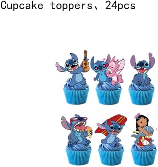 24 stk. Stitch kagepynt Cupcake-pynt kagepynt, Stitch fødselsdagsfestpynt[J]