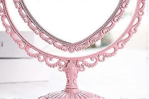 Hjärtformad bärbar roterbar sminkspegel pink oval