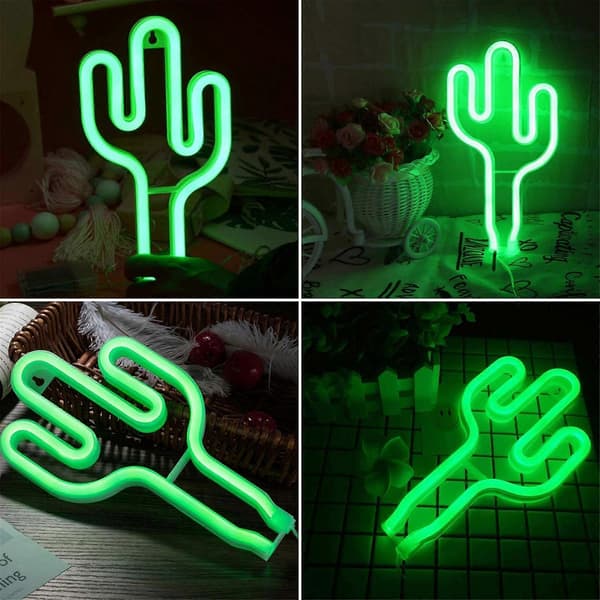 USB Batterilåda Grön Ljus Kaktusform Neonljus