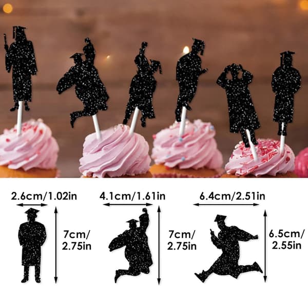 Graduation Cake Decoration Set – 14 dekorative pinde med tillykke (J)