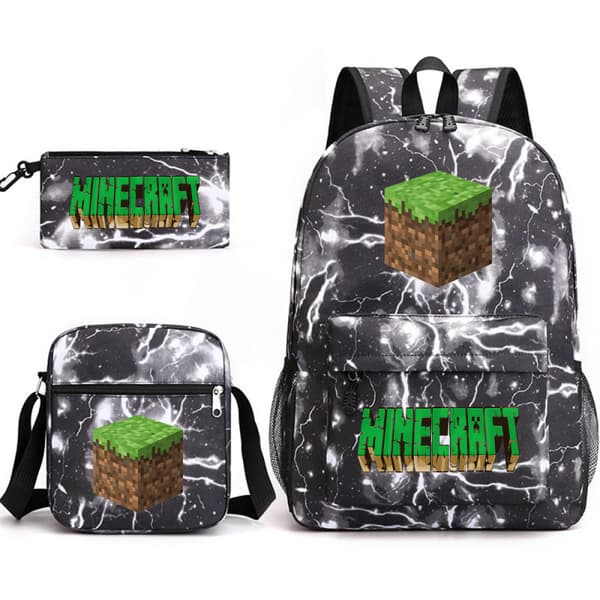 Minecraft Skoletaske Rygsæk Penalhus Skuldertaske Tre-delt Sæt (J) Pattern ~3 3PC