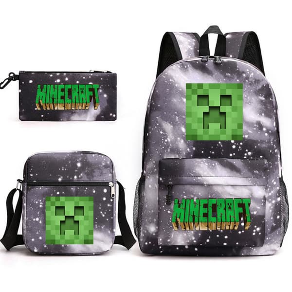 Minecraft Skolväska Ryggsäck Pennfodral Axelväska Tre-delat Set (J) Pattern ~2 3PC