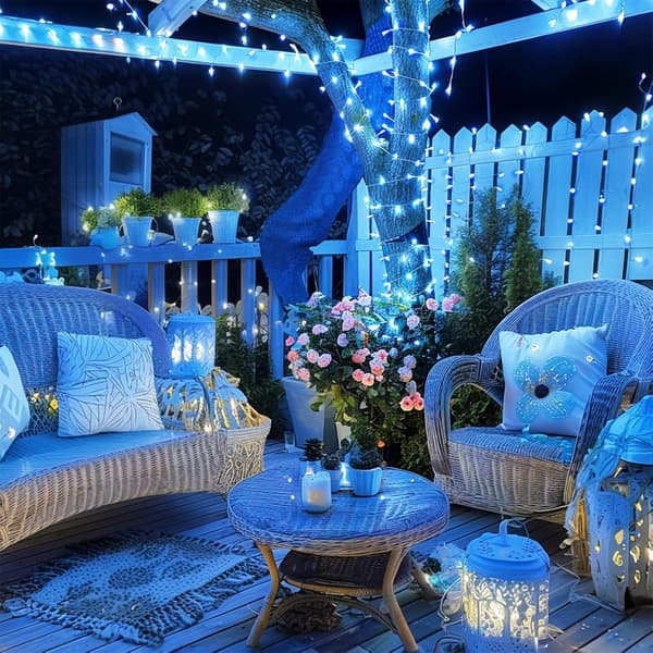 Julelys, LED lyskæde, 10M 100 LED stjernelys, 8 tilstande (blåt lys)