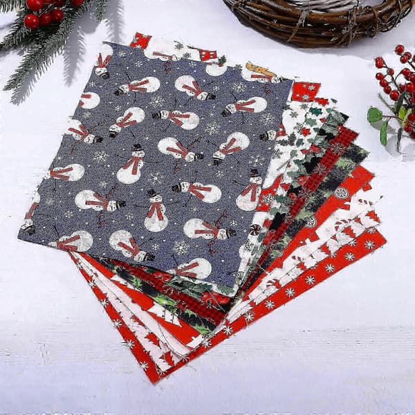 10 stk julebomullsstoff, 20x25 cm trykte festlige design for DIY-håndverk, søm, hjemmedekorasjon