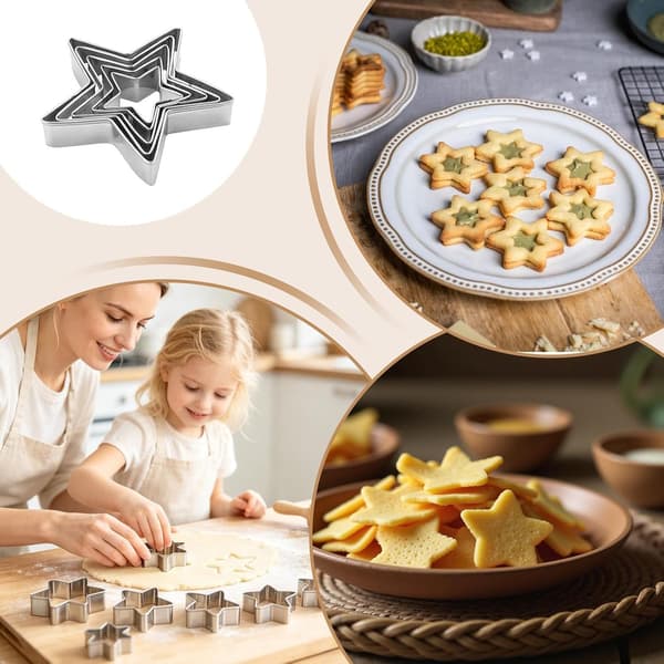 Sæt med 5 små stjerneformede udstikkere i fødevaregodkendt rustfrit stål til dekoration (J)