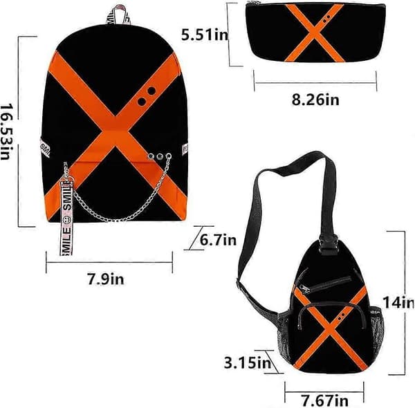 Hero Academia Tonårsstudent Ryggsäck Unisex Storlek Medium 3-Pack