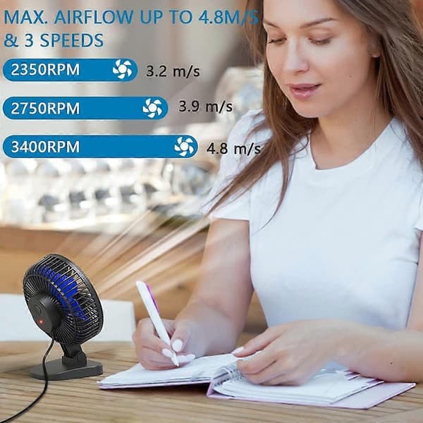Mini USB-bordventilator med 3 hastigheder, støjsvag USB-ventilator, superkraftig luftstrøm, 40 justerbar vippevinkel [XR][J]