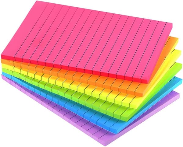 Linjerede sticky notes 4X6 tommer i lyse linjerede post-stickies farverige sup