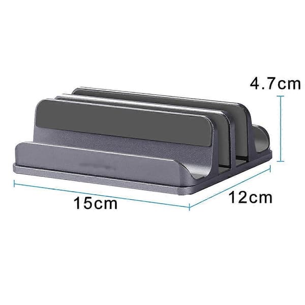 Vertikalt laptopställ i aluminium med halkfri bas Grey
