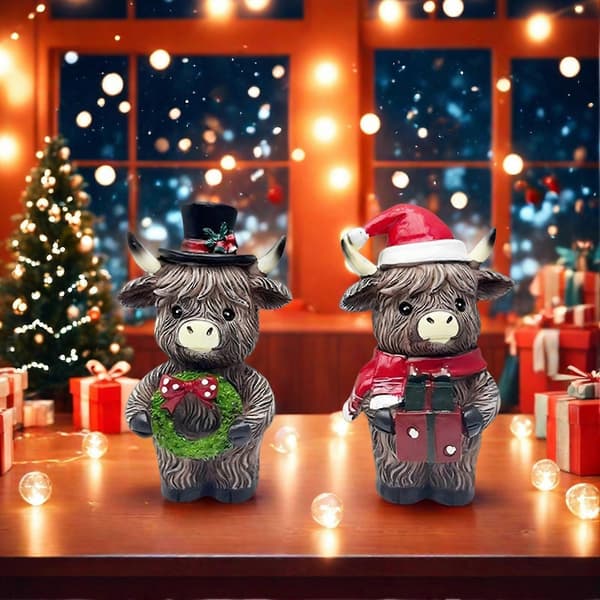 Höglandsboskapsfigur med pumpa och lönn för tacksägelsebordsdekoration B