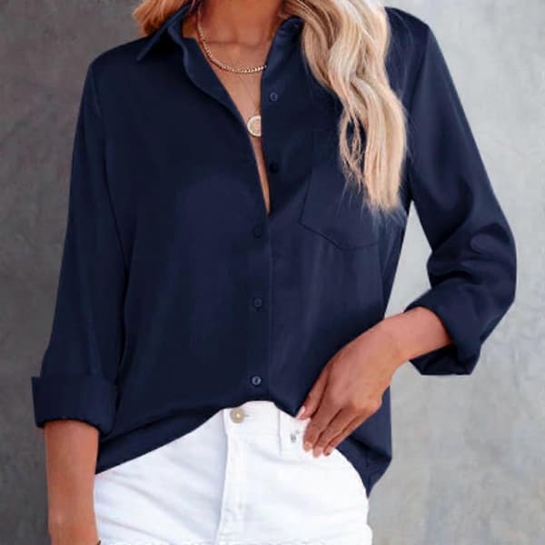 Ledig blus med V-ringning Navy Blue L