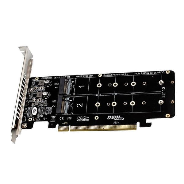 PCIE 4.0 Dual-Disk PCIeX16 till M.2 M-Key NVME SSD Expansionskort, Stöder 4 NVMe M.2 M Key 2280 SSD[J] Black
