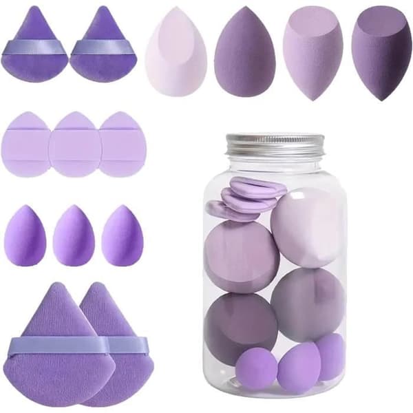 Makeup Svampesæt - Beauty Blender - 14 Stykker - Pink - Opbevaringspose - Alsidig