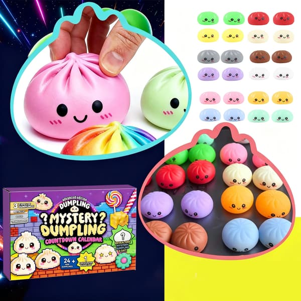 Dumpling Squishy, 2026 Mystery Dumpling Squishies Countdown Calendar, 24 tilfeldige overraskelses-dumpling squishies, stresslindrende sensorisk fidget [J]