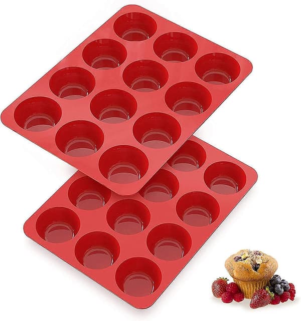 Silikone Muffinforme Nonstick 12 Kopper, 2,5 tommer Silikone Cupcakeform - 2-pak Silikoneforme til Hjemmelavede Muffins, Cupcakes og 12 Kopper[J]