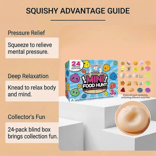 Mini Mat Squishy Adventskalender 2026, 24 Dager Jul Nedtelling Blindboks Fidget Leker, Festgave til Gutter Jenter Alder 3+ 1 Box