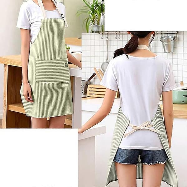 Köksförkläde i 2-pack, matlagningsförkläde med fickor, bomullslinneförkläde [XR][J]
