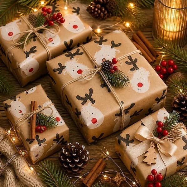300 cm julklappspapper älg jultomte presentförpackning snöflinga färgglatt julkonst kraftpapper julklapp [J]