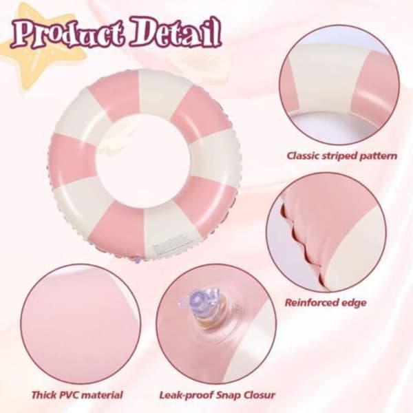 Rund pool float. Oppustelig pool float i retro stribet PVC. Pool dekoration. Strandlegetøj - 75 cm[J]