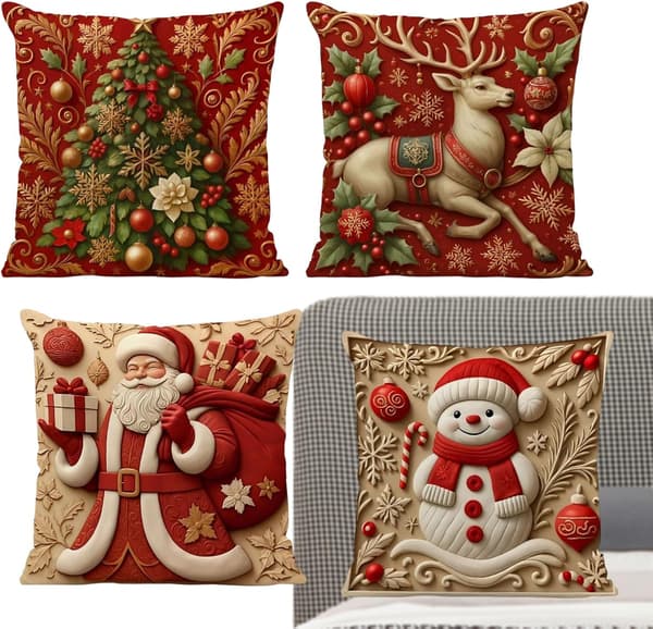 Julörngott (4 delar, fyllning ingår ej) 45 cm, broderade örngott, kuddfodral (J)