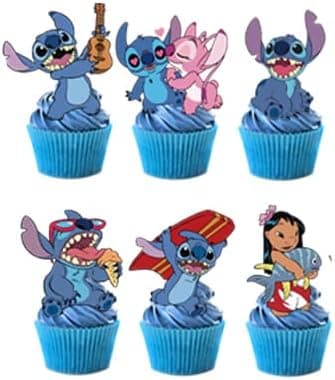 24 stk. Stitch kagepynt Cupcake-pynt kagepynt, Stitch fødselsdagsfestpynt[J]