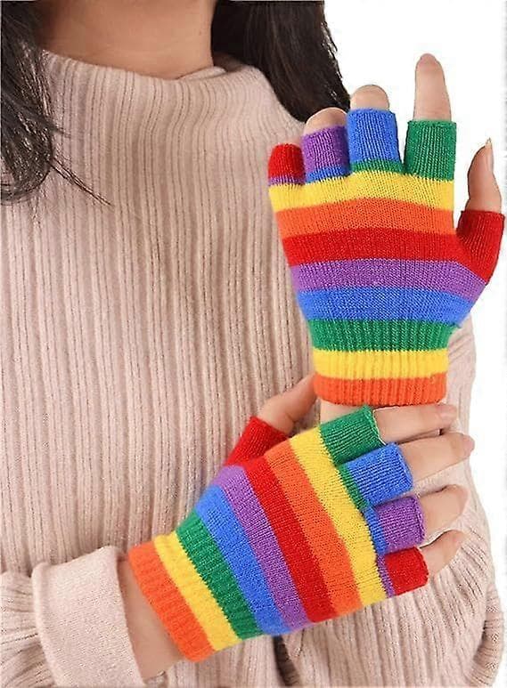 Unisex Regnbue Elastiske Strikkede Fingerløse Håndvarmere Hansker