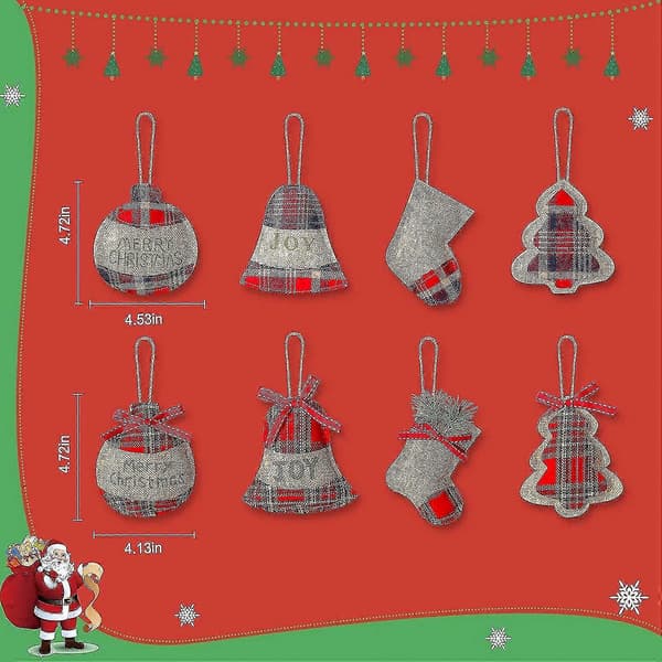 8 stk. julepynt i hessian, rustik julepynt, strømpepynt, julefrokostdekoration [J] red