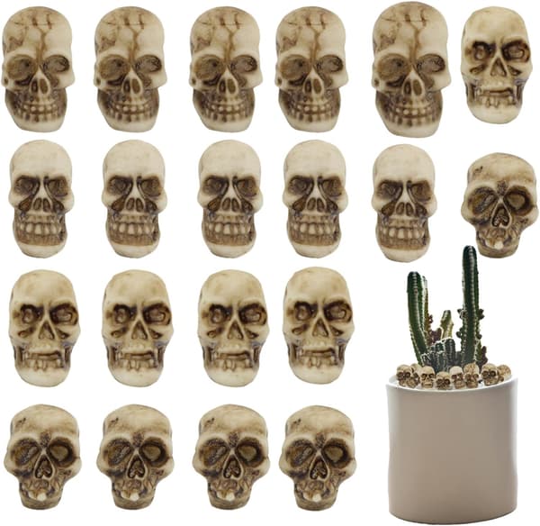Gotisk skjeletthode-dekorasjon – Miniatyr samlefigur for Halloween-dekor (J)