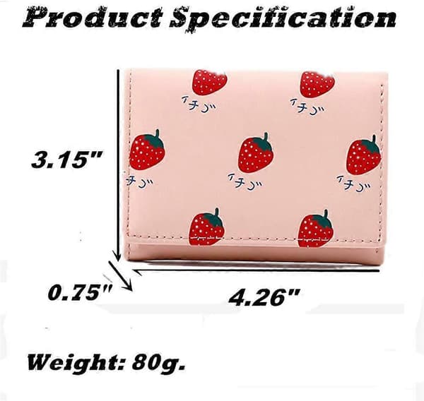 Tecknad Frukt Tri-Fold Pu Plånbok Multi-Kortplats Liten Plånbok för Present (Beige)[J]