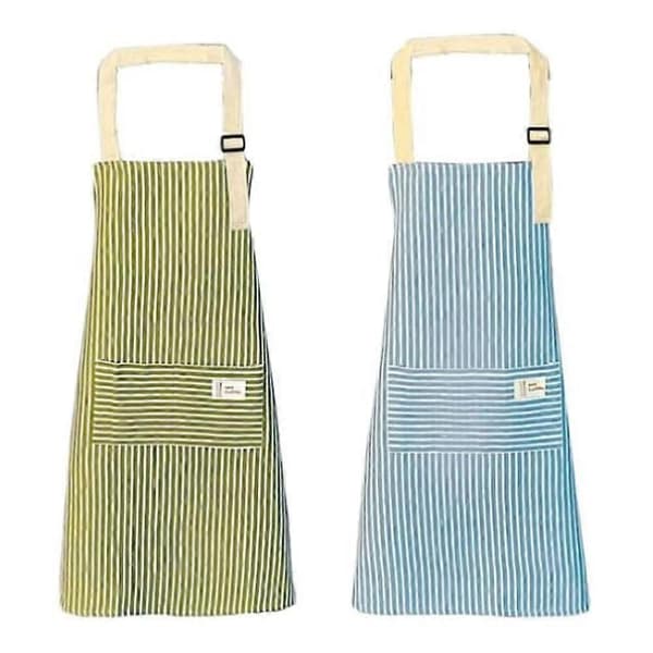 Köksförkläde i 2-pack, matlagningsförkläde med fickor, bomullslinneförkläde [XR][J]