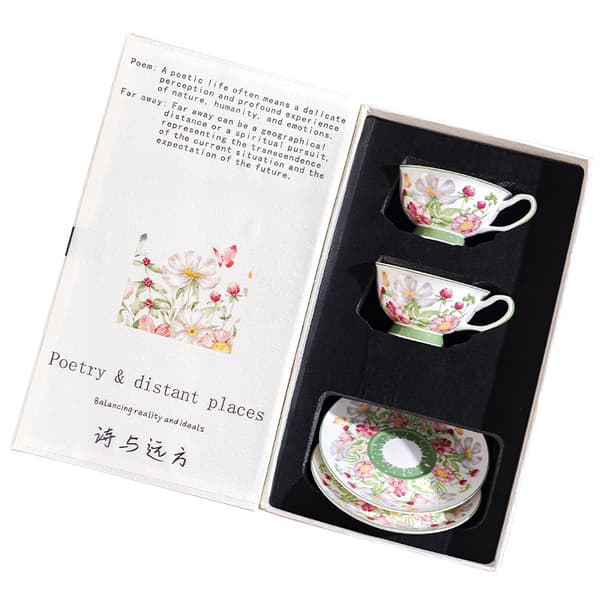 Fransk Stil Solros Keramisk Kaffekopp & Fat Set – Elegant Eftermiddagste Mugg Present till Kvinnor 200ml E 200ML