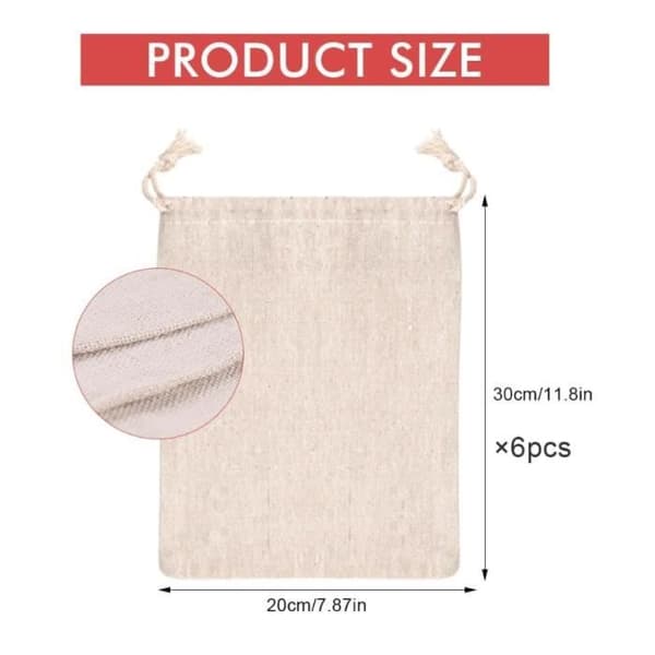 6-pakning snorstoffpose 20x30 cm bomullsstoff snorpose stor jutepose gjenbrukbar gavepose -wj[J]