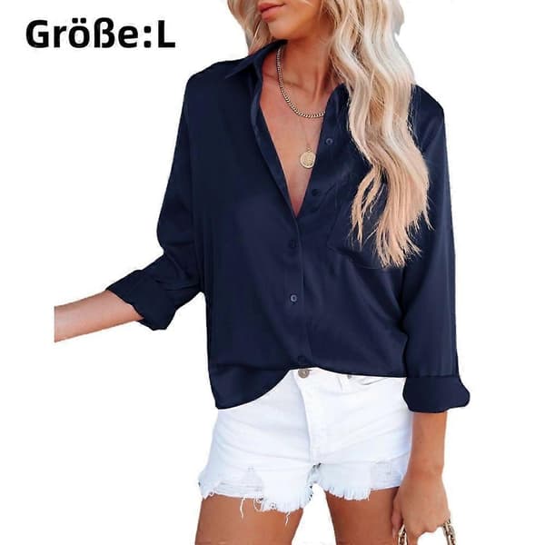 Ledig blus med V-ringning Navy Blue L