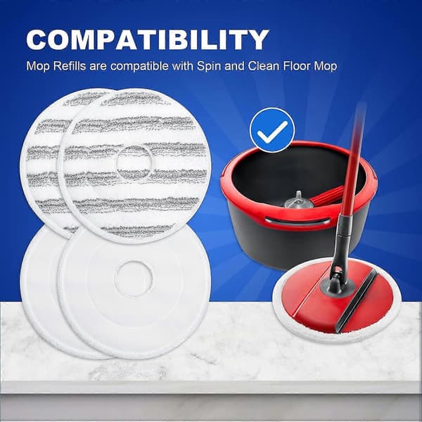 4-pak til Vileda Spin and Clean moppe refill, vaskbar og genanvendelig refill til Vileda Spin moppehoved udskiftning