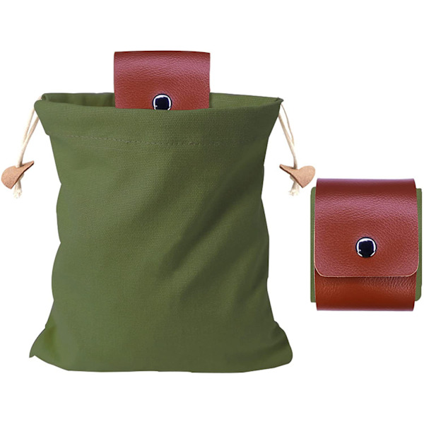 Foderpose, foldbar bushcraft-pose, vokset lærredsfoderpose (PU armygrøn)