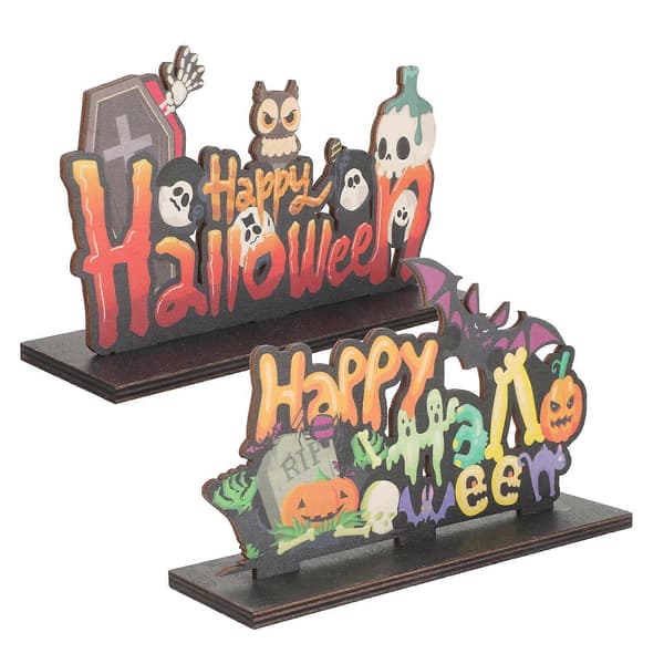 Halloween Dekorationer Trä Mittpunkt Skylt Set 2st