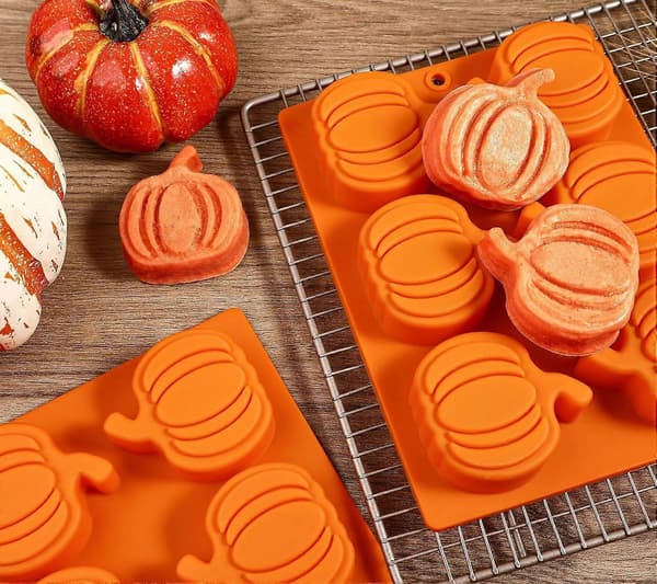 Græskarkageforme Silikone Græskarkageform 6-hulrum Græskarform til bagning af cupcake chokolade (pakke med 2)[J]
