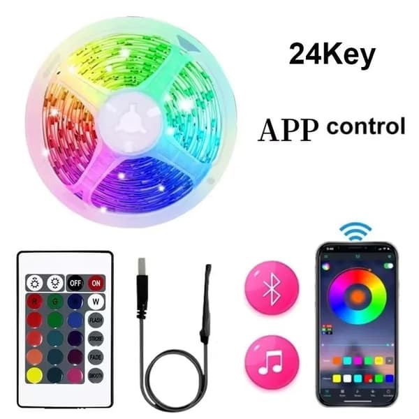 LED-strips 5050 RGB-12, med 24-knapps Bluetooth-fjernkontroll (15 meter)