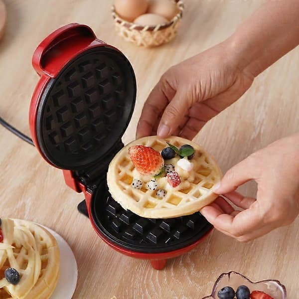 Mini elektrisk vaffeljern, non-stick overflade, rød [XR][J]