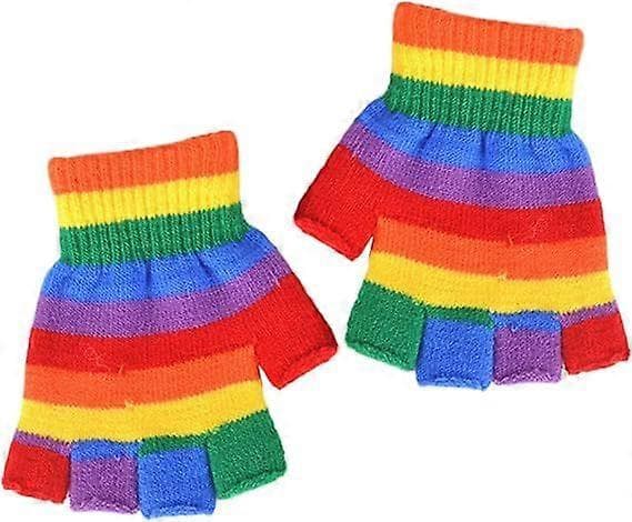 Unisex Regnbue Elastiske Strikkede Fingerløse Håndvarmere Hansker
