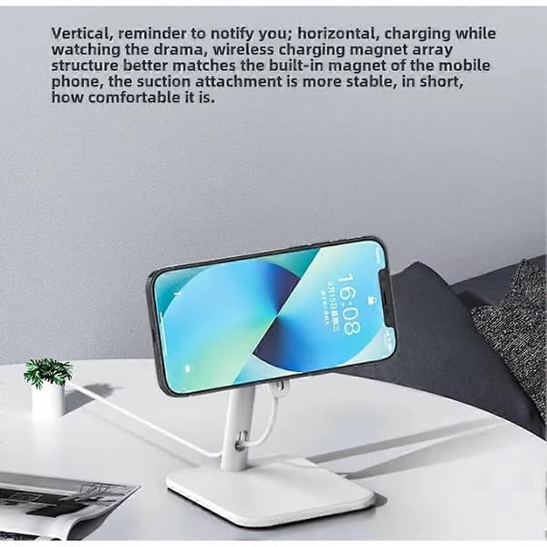 Magnetisk telefonholder for iPhone 12+, justerbart bordstativ, sterkt magnetisk telefonfeste White
