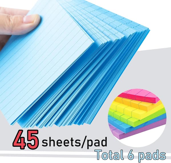 Linjerede sticky notes 4X6 tommer i lyse linjerede post-stickies farverige sup