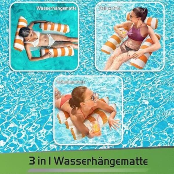 Luftpude til pool. Oppustelig lænestol. Vandstol med ryglæn og armlæn. Badestol. (orange striber)